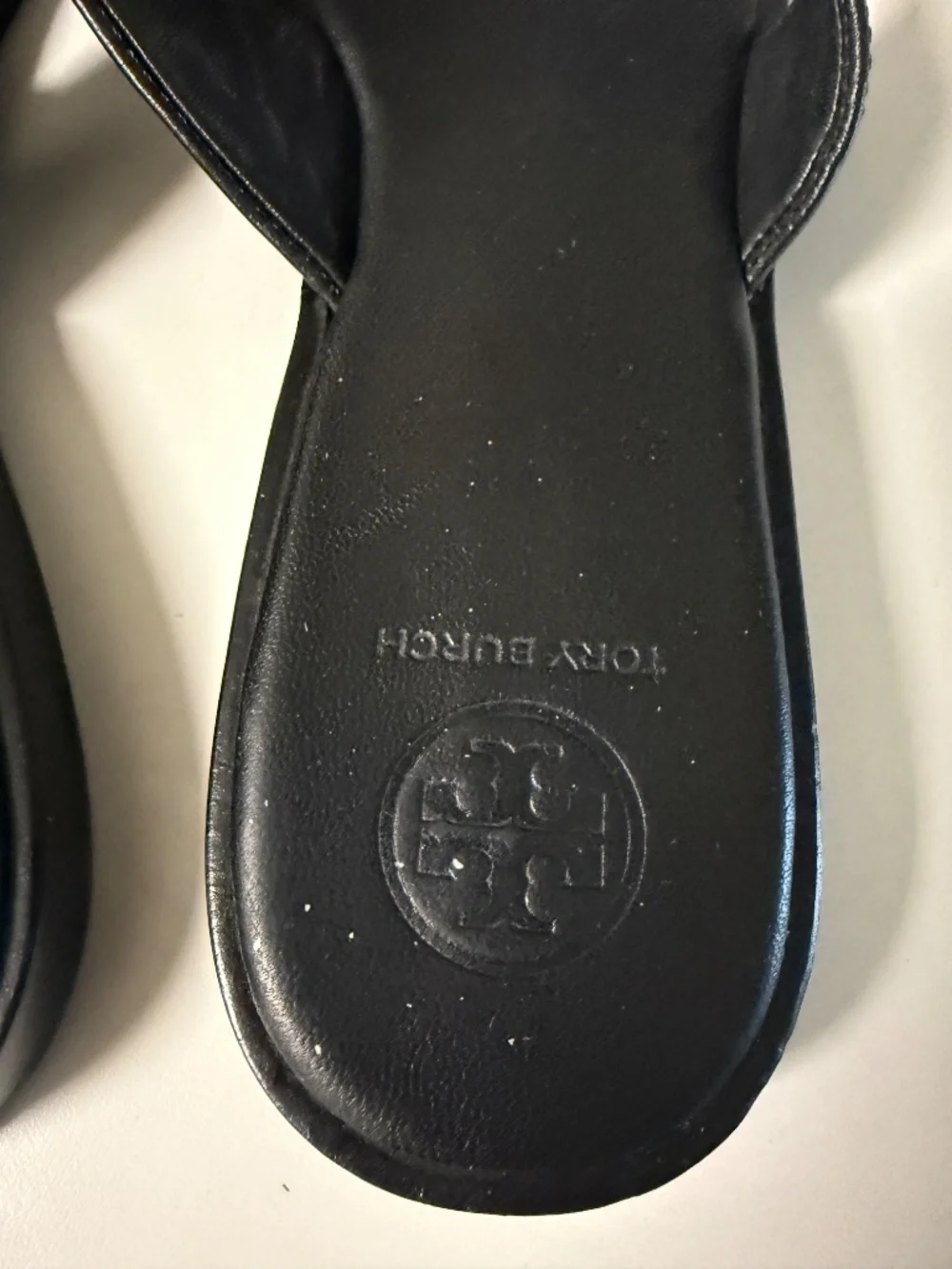 Tory Burch Miller Black Leather Gold Logo Sandals Size 9